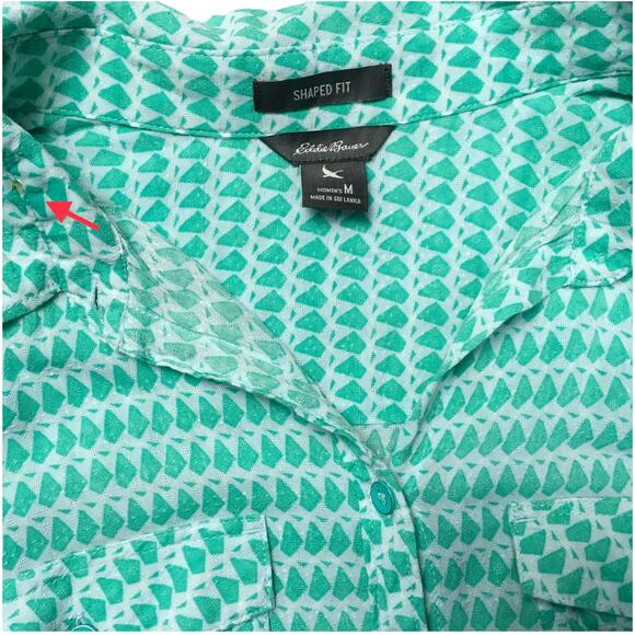 Eddie Bauer‎ Shirt Button Front Shaped Fit Green White Print Women's Medium - Picture 11 of 12
